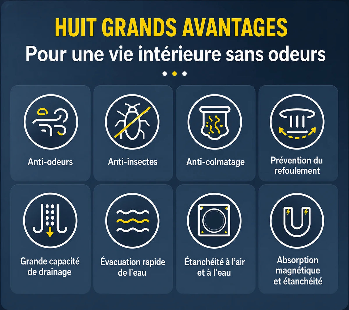 Garde-égout 3 en 1 : Anti-Odeur, 𝗔𝗻𝘁𝗶-𝗖𝗮𝗳𝗮𝗿𝗱𝘀 & 𝗔𝗻𝘁𝗶-𝗥𝗲𝗺𝗼𝗻𝘁é𝗲𝘀