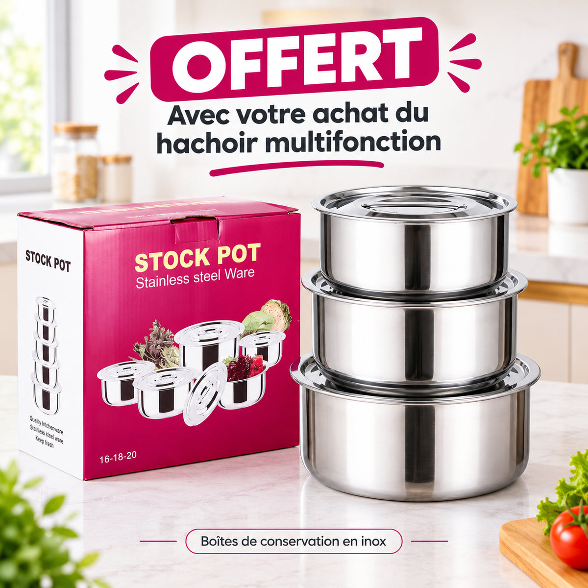Hachoir multifonction + Bol lot de 3 pièces offert gratuitement