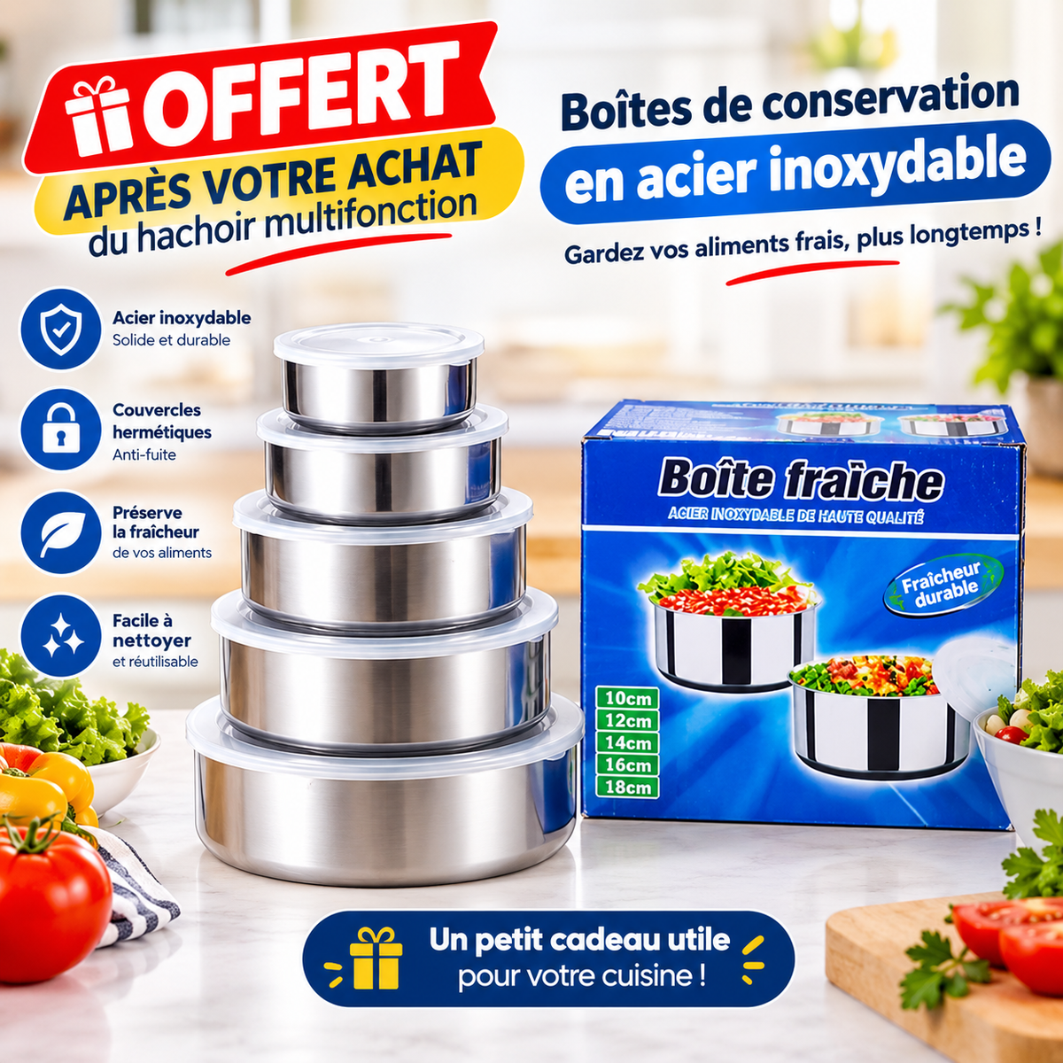 Hachoir multifonction + Bol lot de 5 pièces offert gratuitement (Copie)